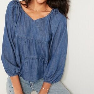 Old Navy Jean Puff Sleeve Blouse